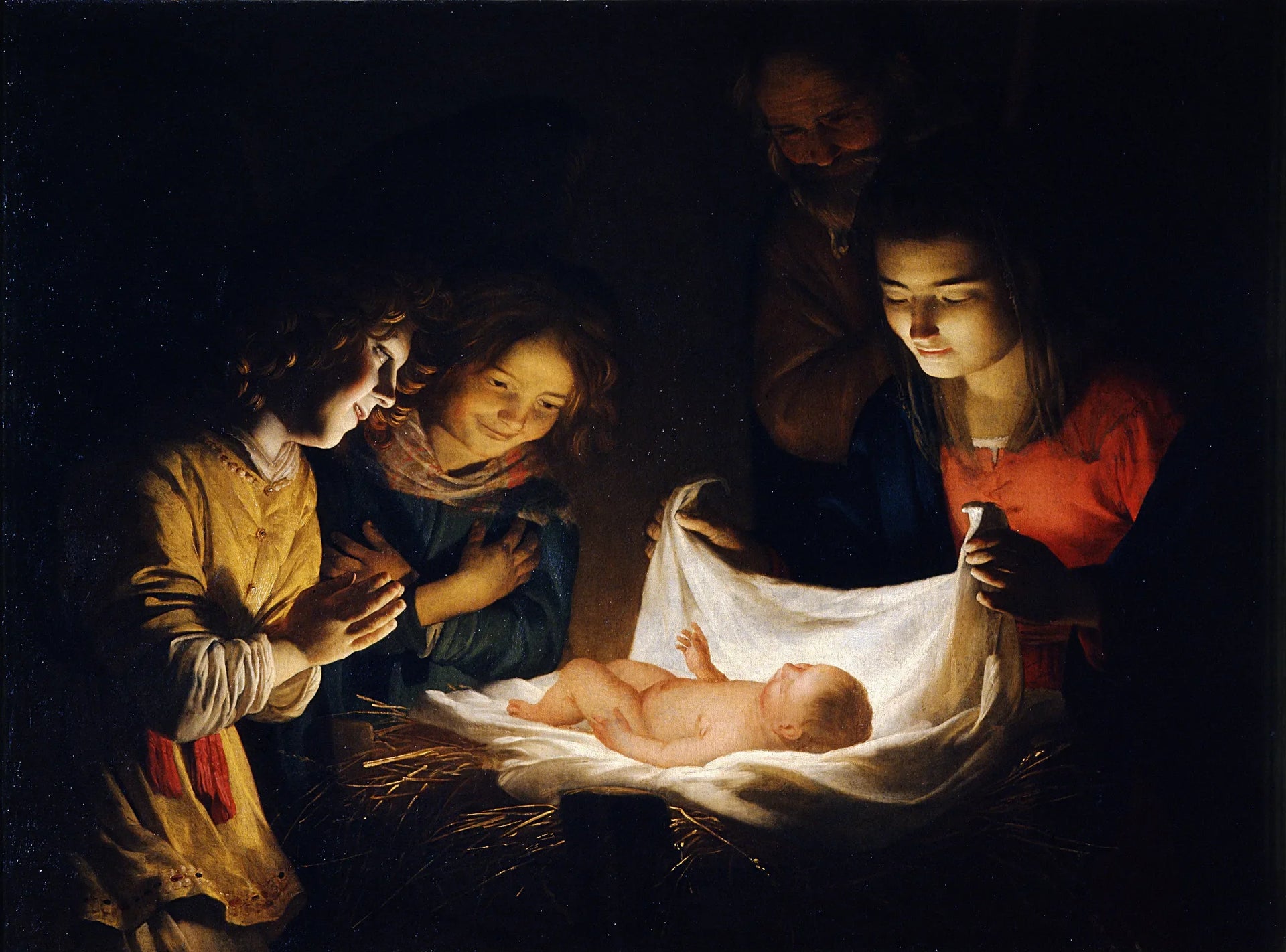 Adoration de l'Enfant - Gerrit van Honthorst image 1 reproduction de peinture à l’huile