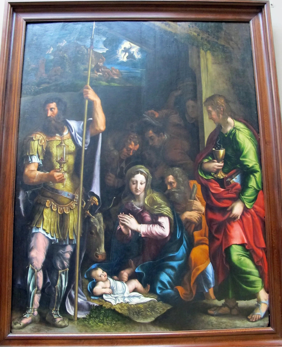 Adoration des bergers avec saint Longin et saint Jean l'Évangéliste - Giulio Romano