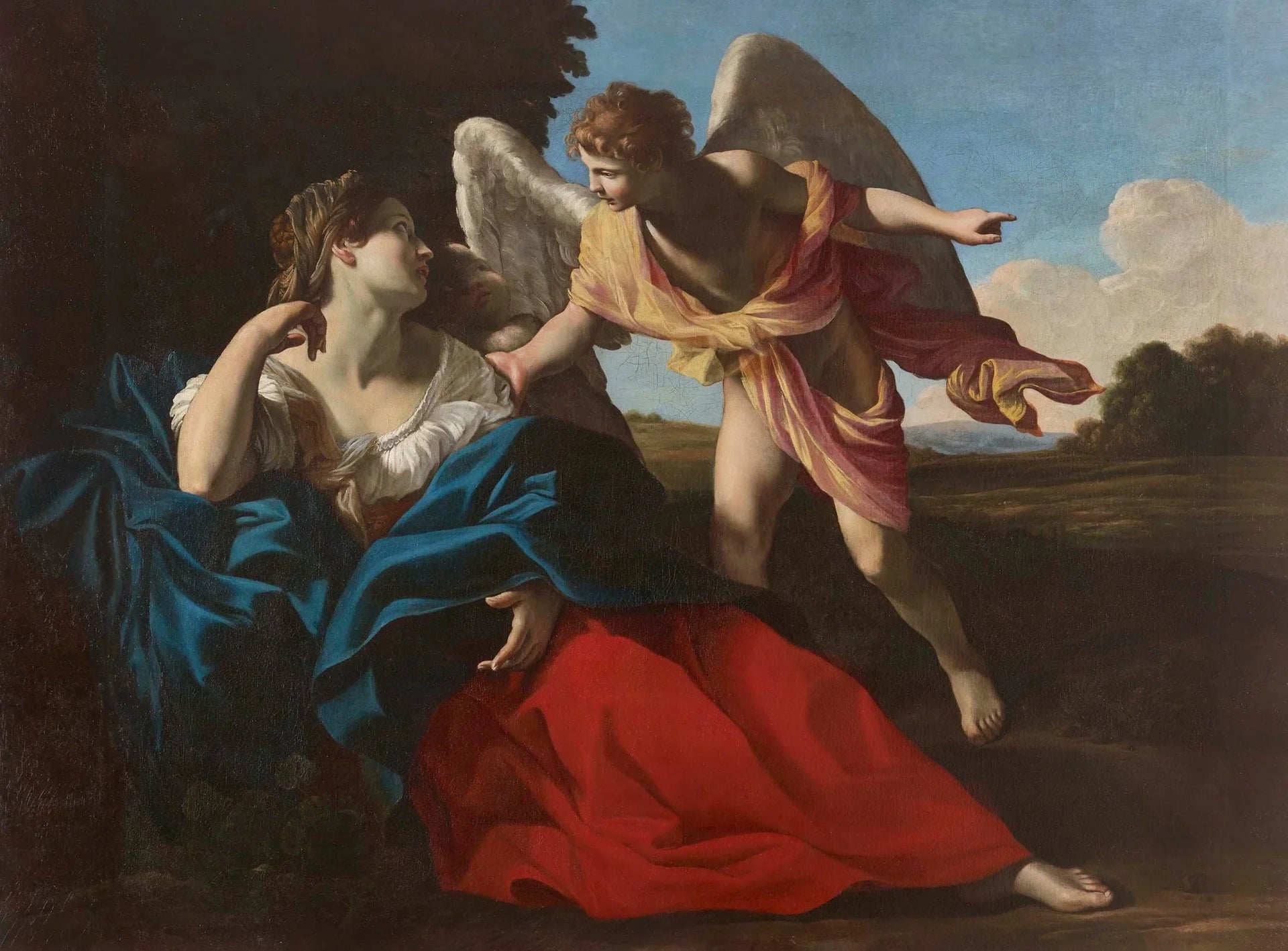 Agar secourue par l'ange dans le désert - Giovanni Lanfranco image 1 copie de tableau peinte à la main