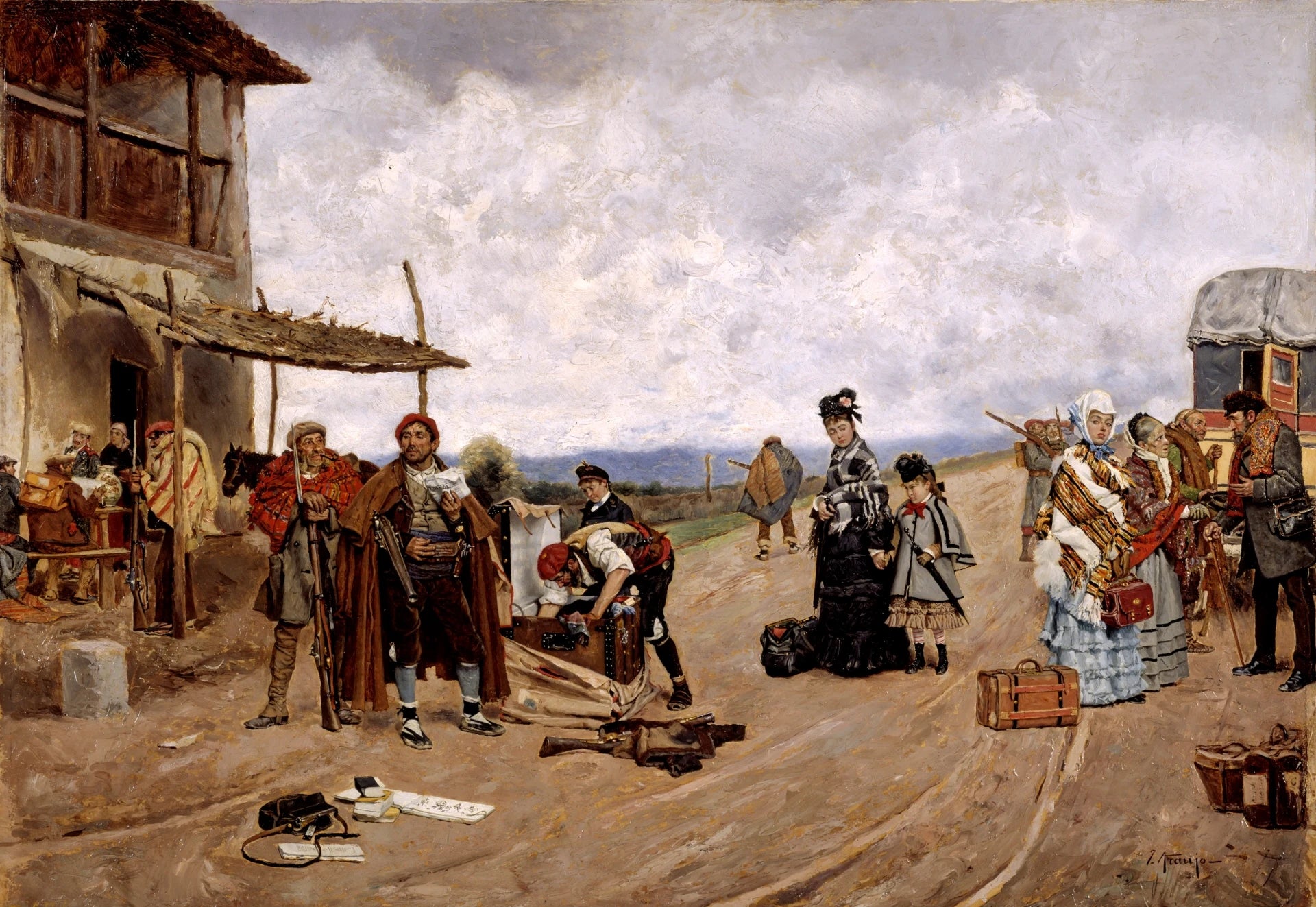 Agents des douanes carlistes enregistrant une diligence - Joaquín Araujo Ruano