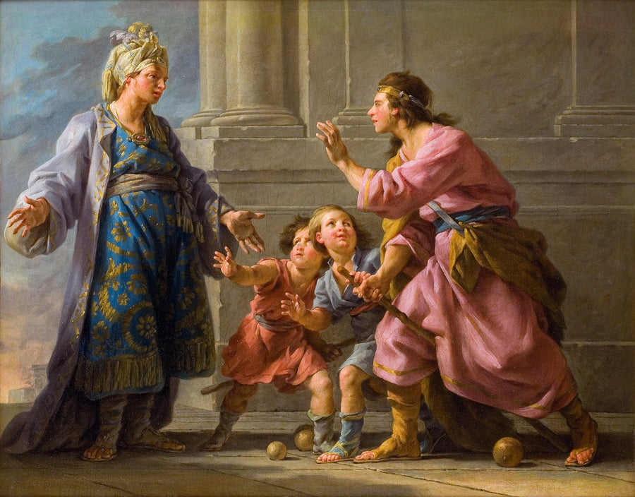Agésilas jouant avec ses enfants - Noël Hallé image 1 tableau peint à l’huile sur toile