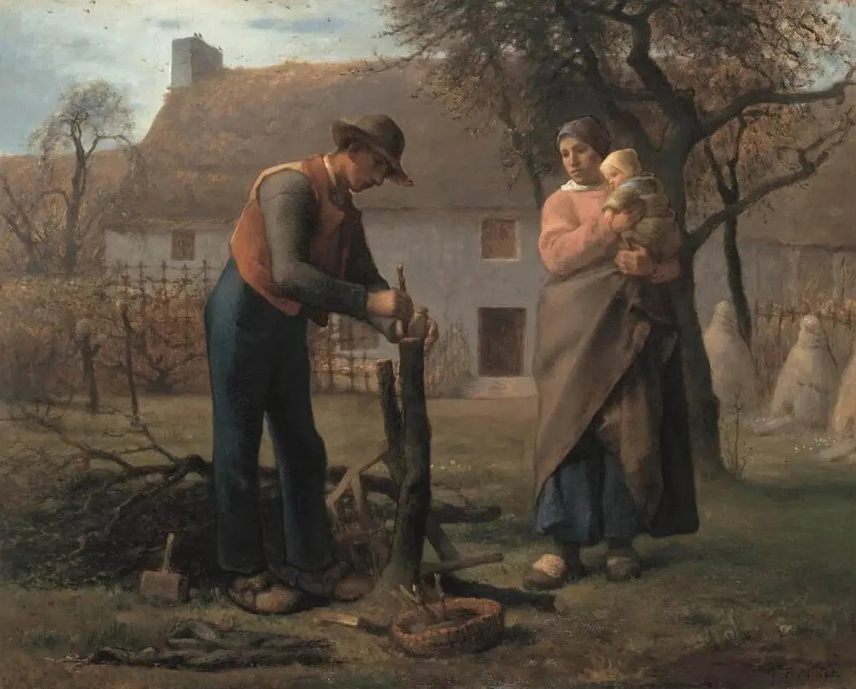 Agriculteur insérant une greffe sur un arbre - Jean-François Millet image 1 reproduction de peinture à l’huile