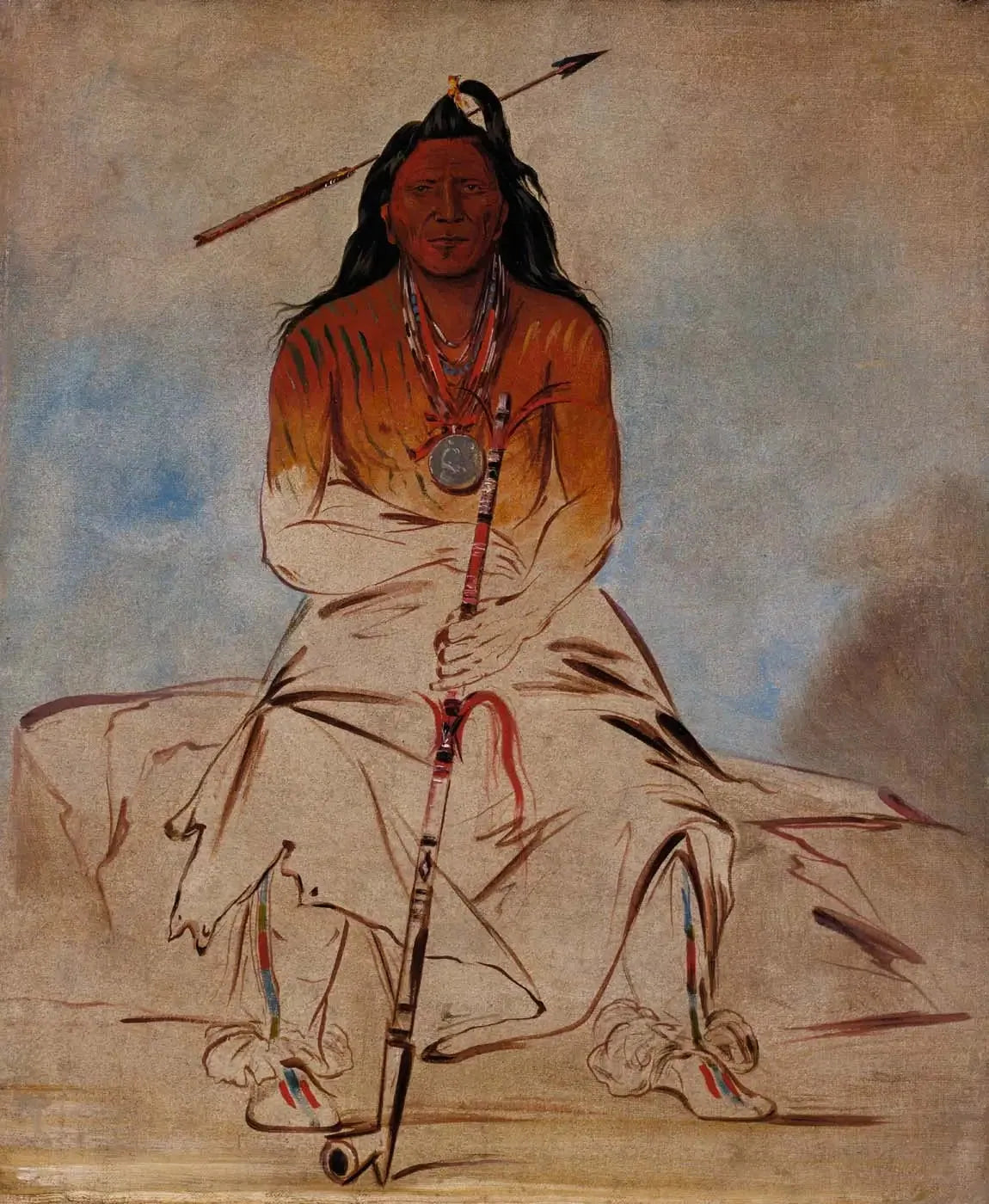 Ah-sháw-wah-róoks-te, Cheval de médecine, un Grand Brave Pawnee - George Catlin image 1 copie peinte à la main à l’huile