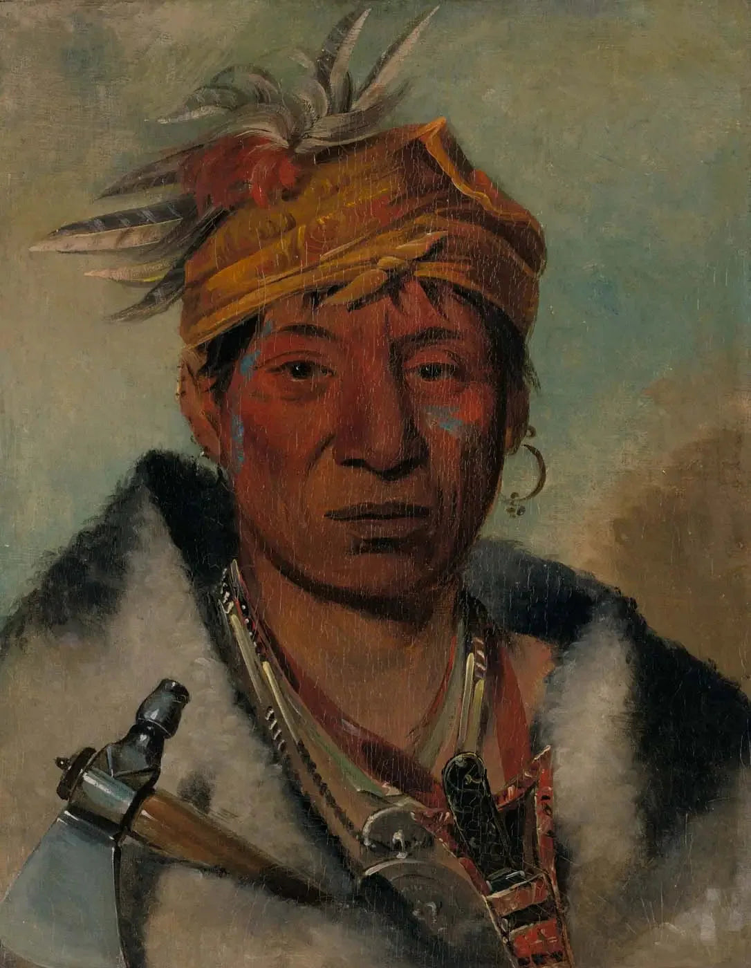 Ah-yaw-ne-tak-oár-ron, un guerrier - George Catlin image 1 reproduction artisanale de tableau