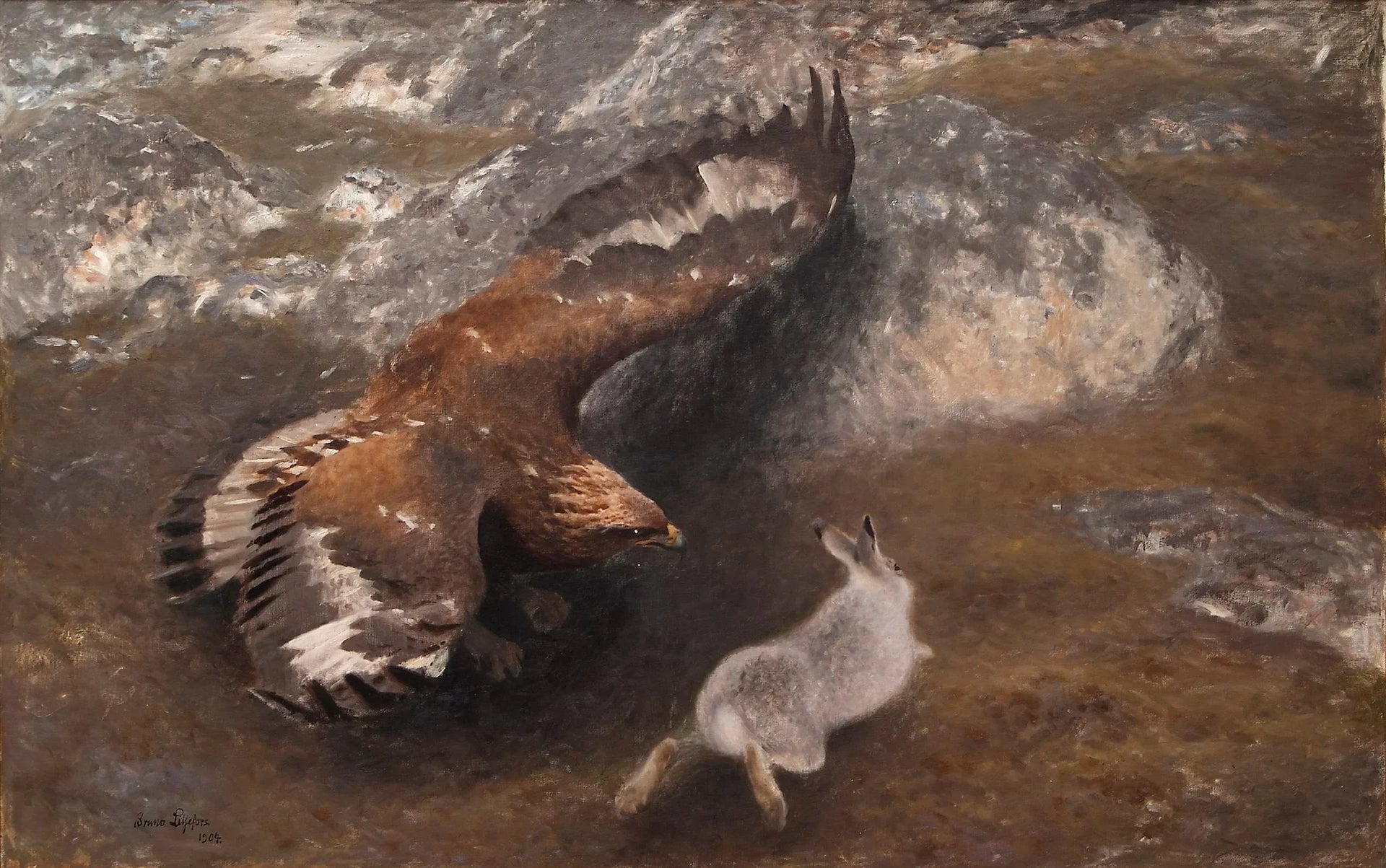 Aigle et Lièvre - Bruno Liljefors image 1 copie de tableau peinte à la main