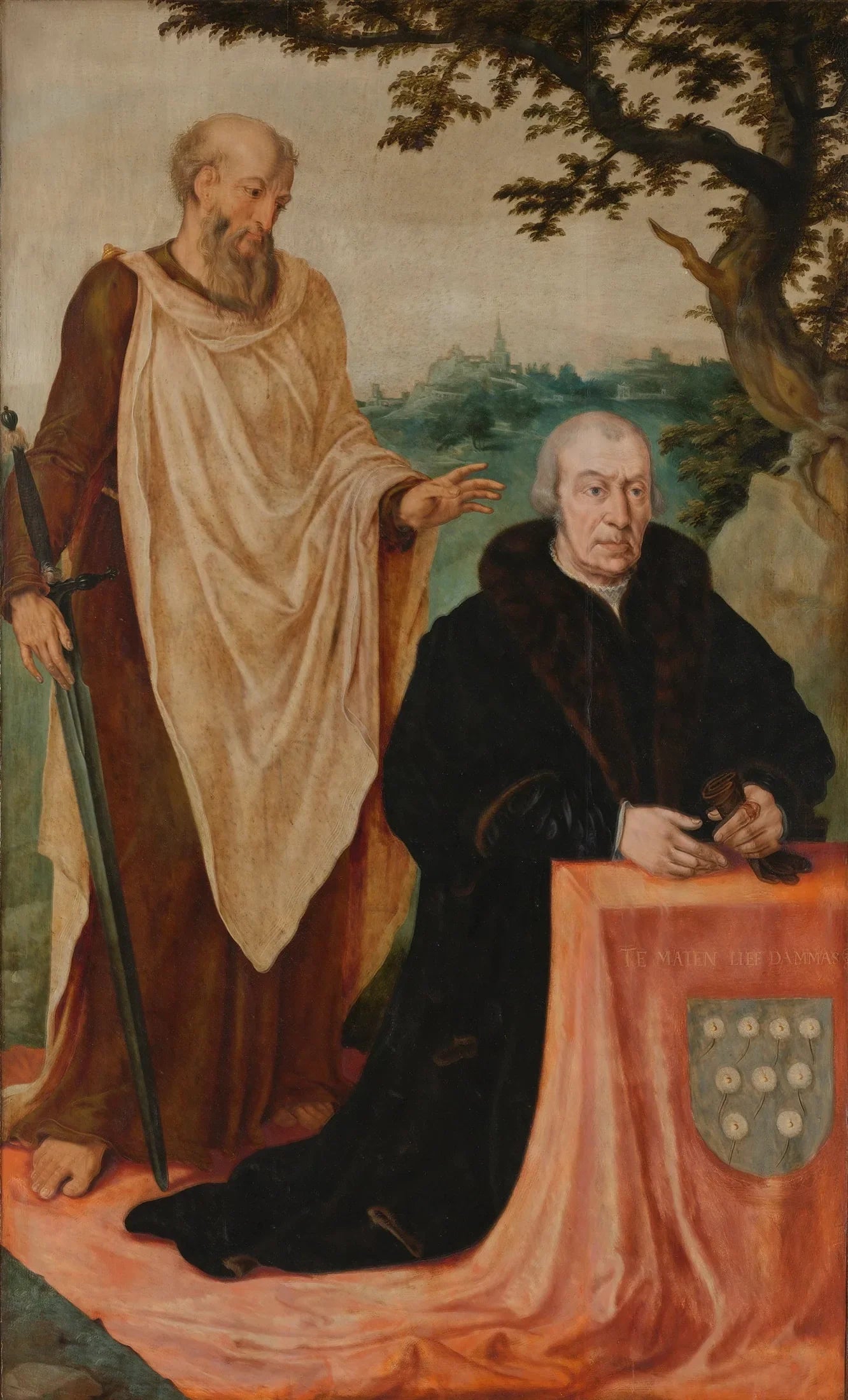 Aile d'un triptyque avec le donateur Matelief Dammasz et saint Paul) - Maarten van Heemskerck image 1 copie peinte à la main à l’huile
