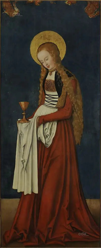 Ailes du retable du chœur ouest de la cathédrale de Naumbourg [aile droite] : Sainte Barbe [extérieur] - Lucas Cranach the Elder image 1 reproduction artisanale de tableau
