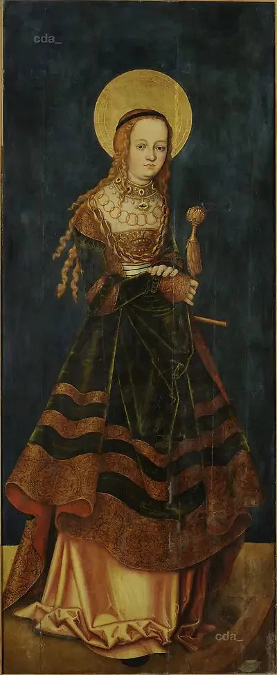 Ailes du retable du chœur ouest de la cathédrale de Naumbourg [aile gauche] : Sainte Catherine [extérieur] - Lucas Cranach the Elder image 1 copie de tableau peinte à la main