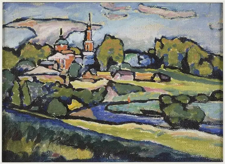 Akhtyrka, paysage à l'église rouge - Vassily Kandinsky image 1 copie peinte à la main à l’huile