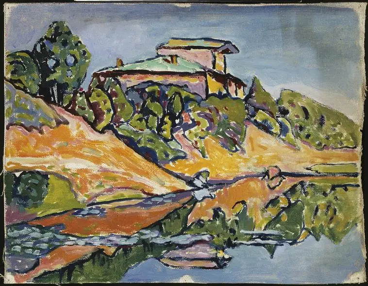 Akhtyrka, une datcha voisine au bord de l'étang - Vassily Kandinsky image 1 copie de tableau peinte à la main