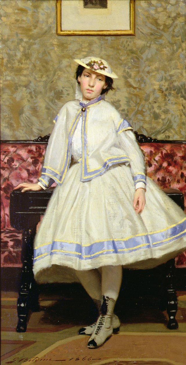 Alaide Banti en robe blanche - Giovanni Boldini