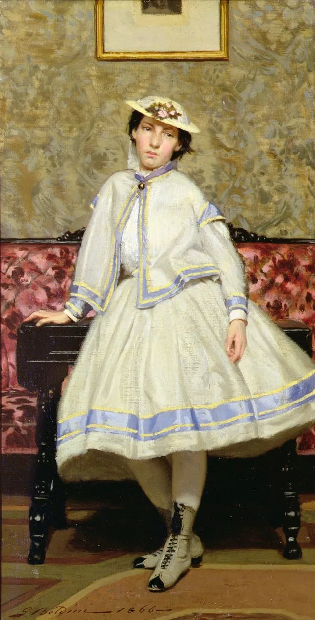 Alaide Banti en robe blanche - Giovanni Boldini image 1 copie peinte à la main à l’huile