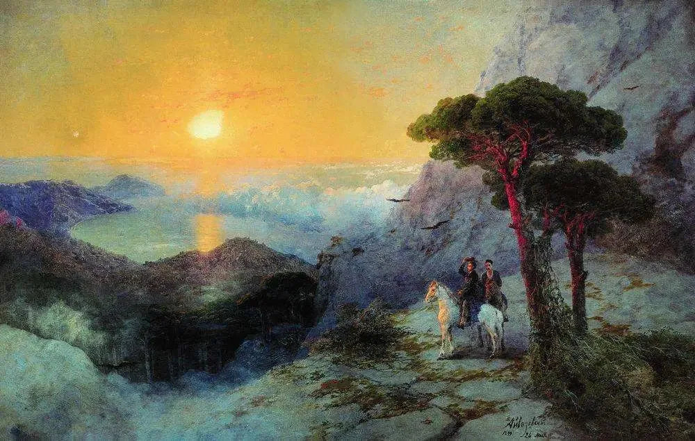 Alexandre Pouchkine au sommet d'Aï-Petri au lever du soleil - Ivan Aïvazovski image 1 reproduction de peinture à l’huile
