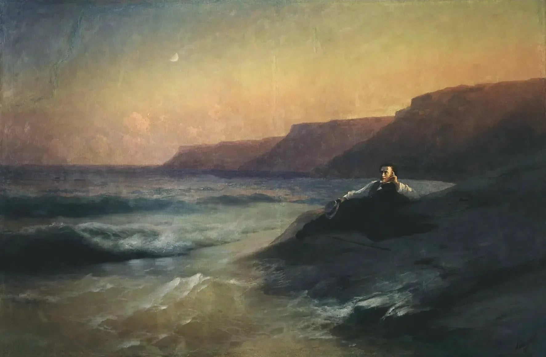 Alexandre Pouchkine sur la côte de la Mer noire - Ivan Aïvazovski image 1 reproduction d’œuvre d’art à l’huile