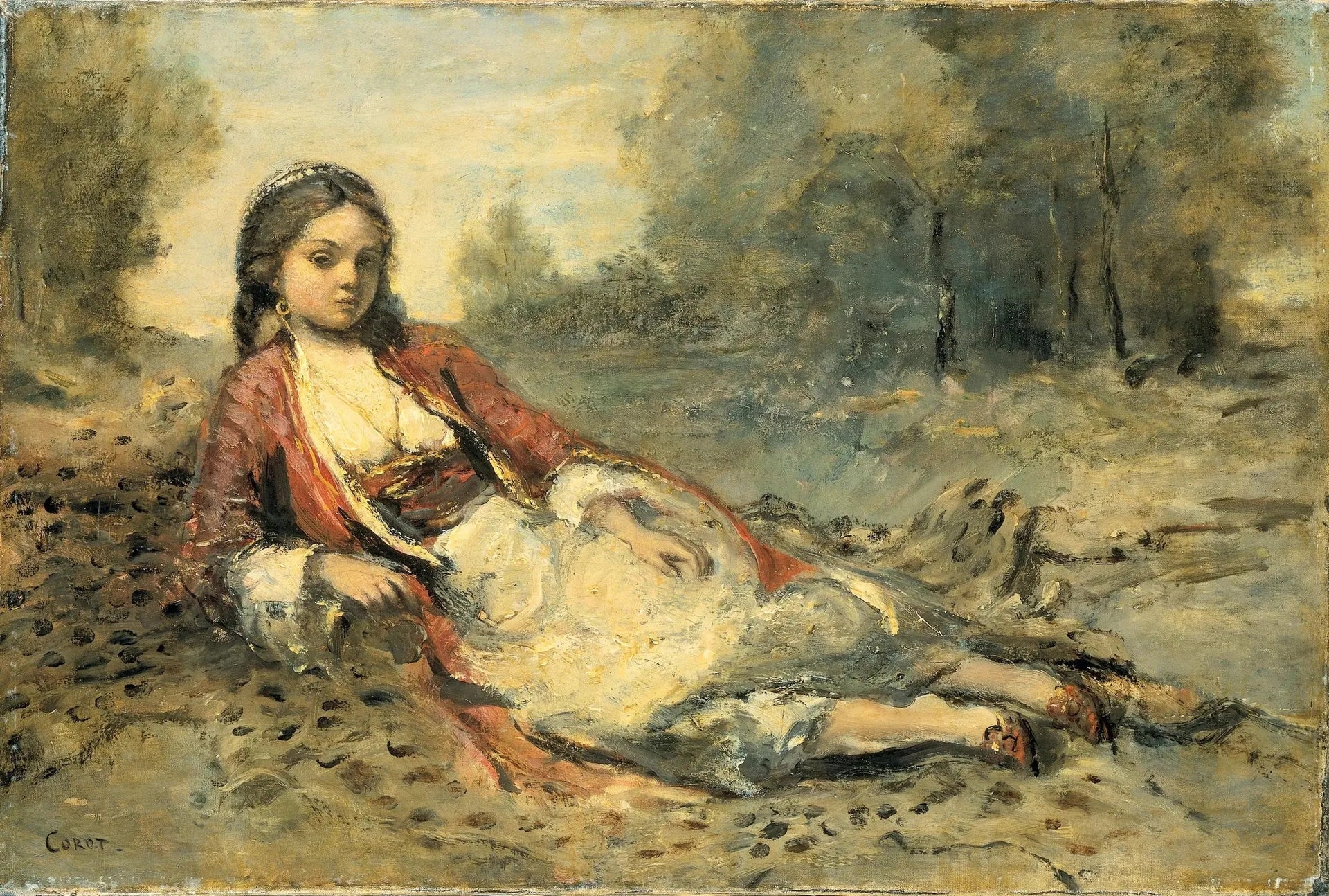 Algérienne - Jean-Baptiste Camille Corot image 1 copie peinte à la main à l’huile