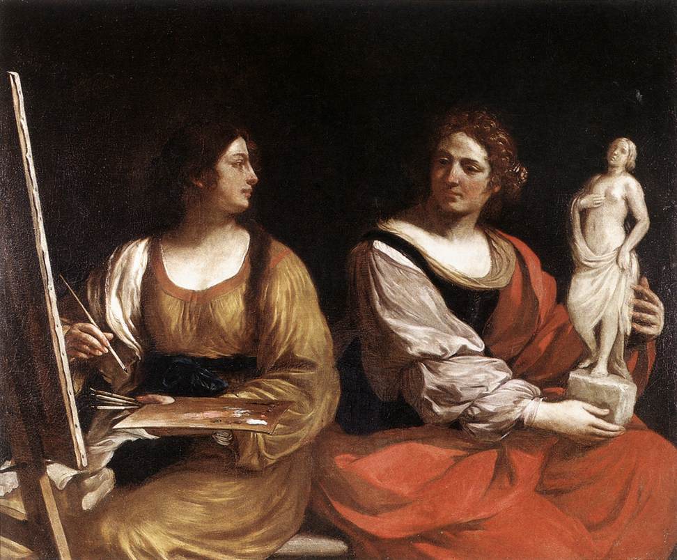 Allégorie de la peinture et de la sculpture - Guercino image 1 tableau peint à l’huile sur toile