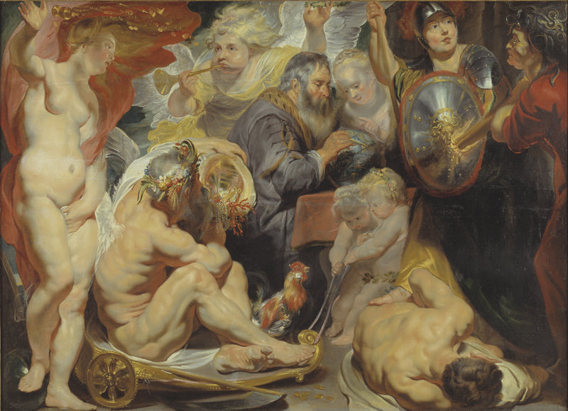 Allégorie de la science. Minerve et Cronos protègent la science contre l'envie et l'ignorance. - Jacob Jordaens image 1 reproduction de peinture à l’huile