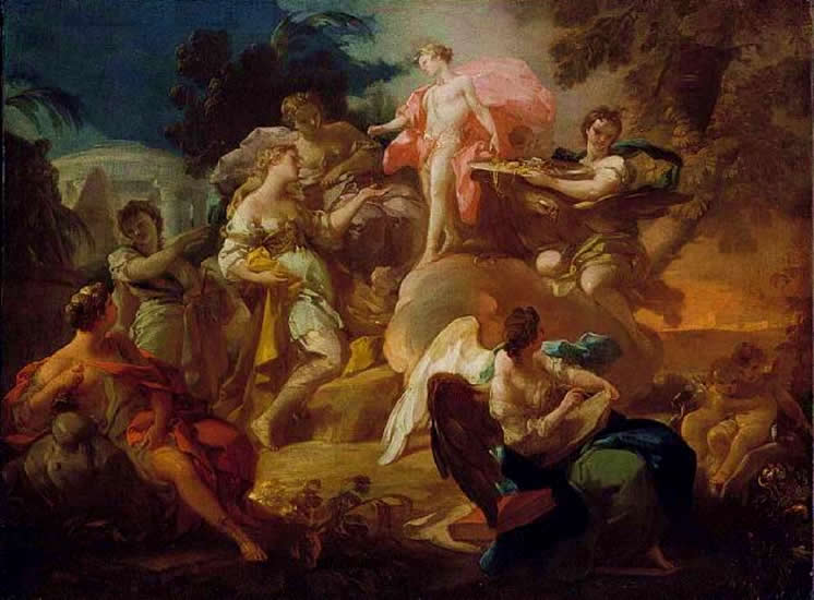 Allégorie des Arts avec Apollon et les Grâces - Corrado Giaquinto image 1 tableau peint à l’huile sur toile