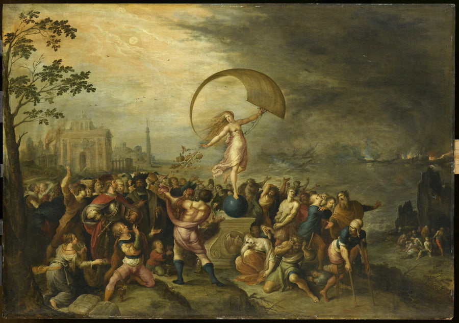 Allégorie de la Fortune, debout sur un globe, dispensant les biens et les maux - Frans II Francken