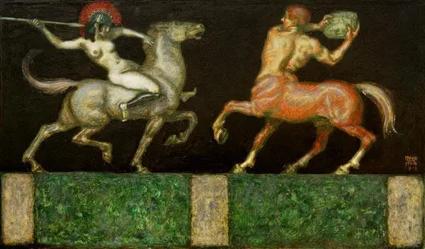 Amazone et Centaure - Franz von stuck image 1 copie peinte à la main à l’huile