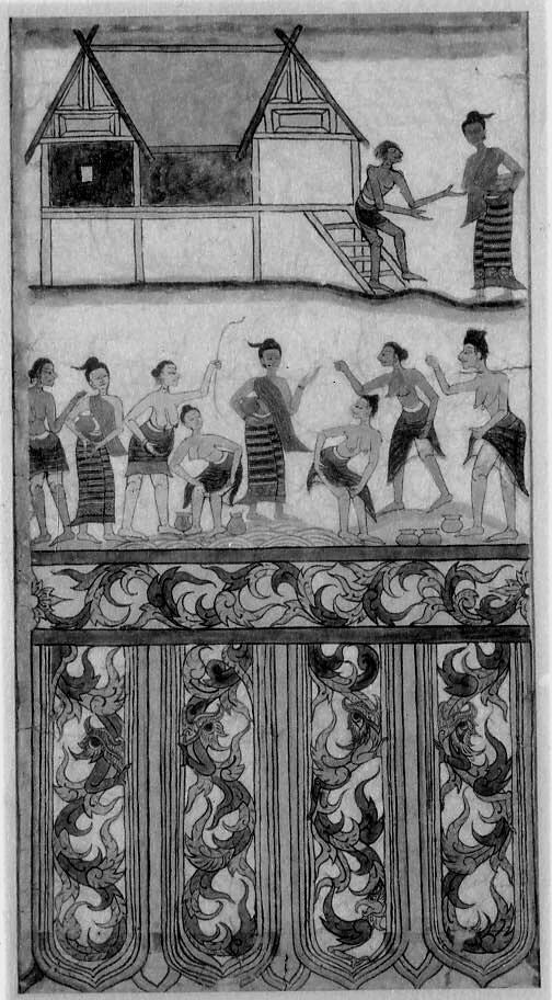 Amittada attaquée par les femmes des brahmanes, Artiste thaïlandais anonyme, XIXe-XXe siècles