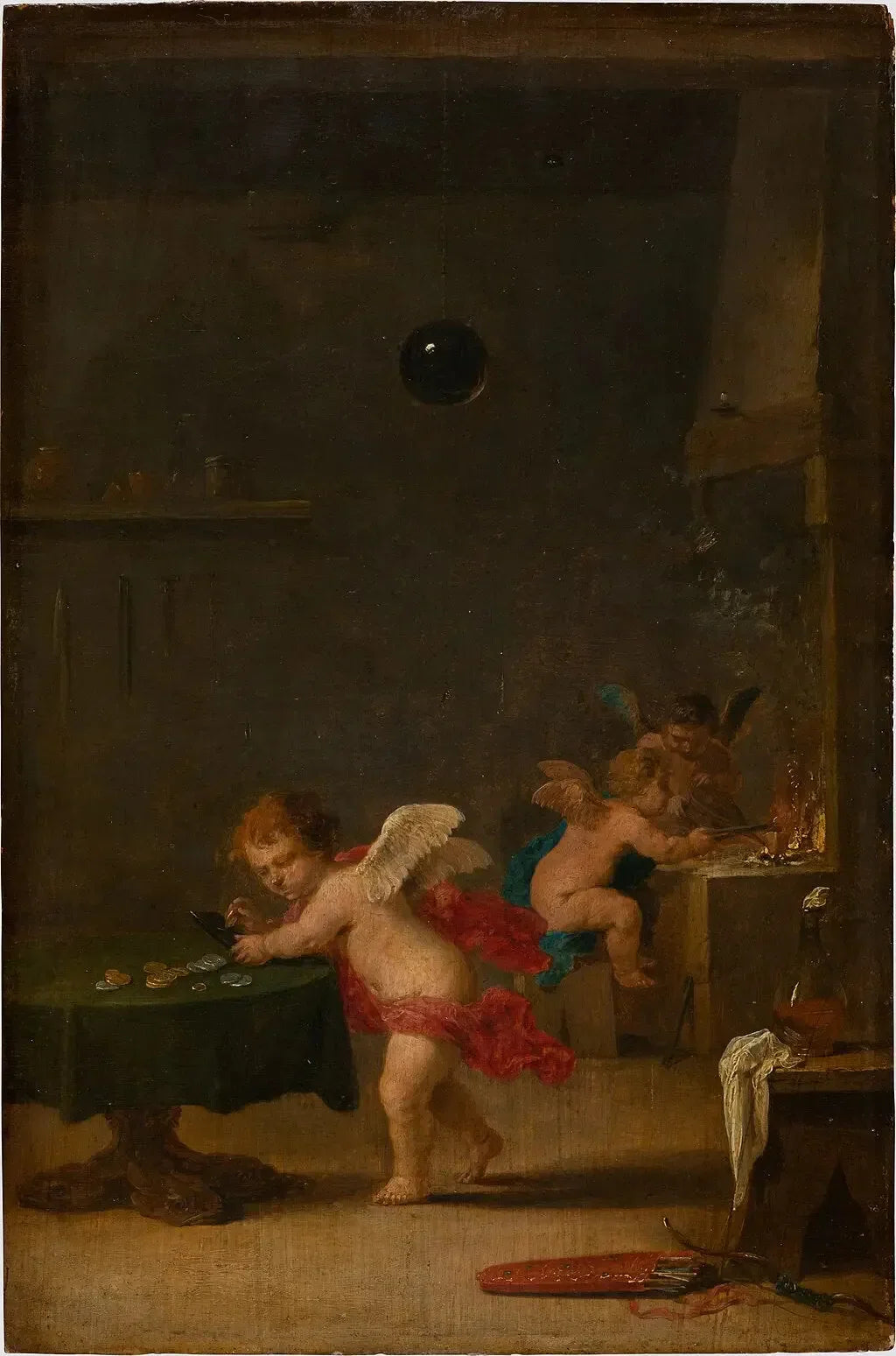 Amoretti dans l'atelier d'un alchimiste - David Teniers le Jeune image 1 reproduction d’œuvre d’art à l’huile