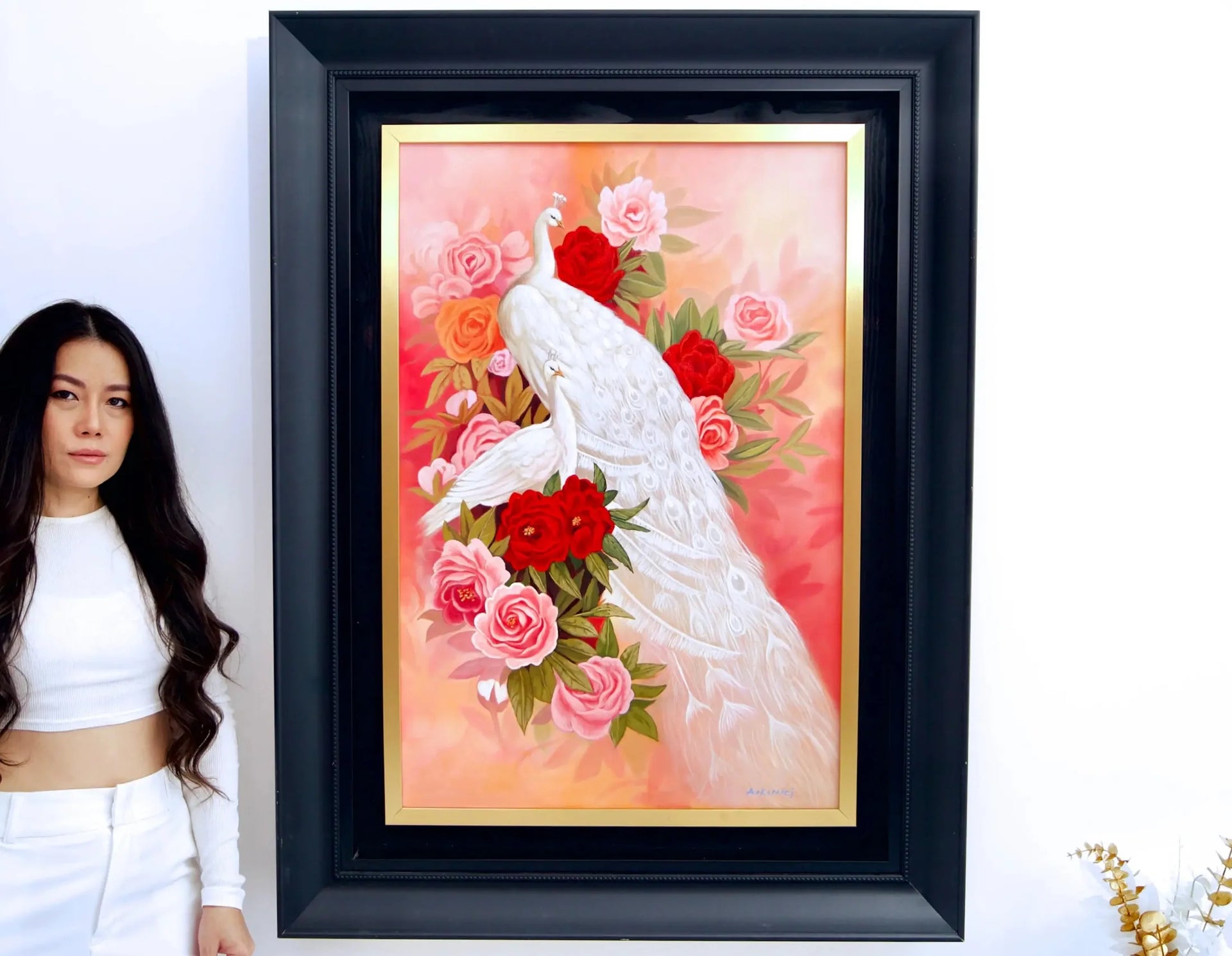 Amour et Paon Blanc | 60 x 90 cm image 2 reproduction d’œuvre d’art à l’huile