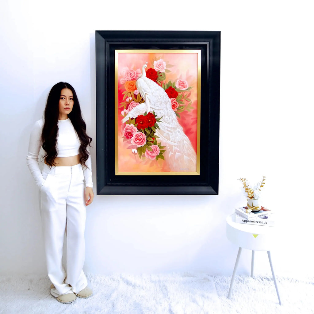 Amour et Paon Blanc | 60 x 90 cm image 3 reproduction réalisée par Alpha Reproduction