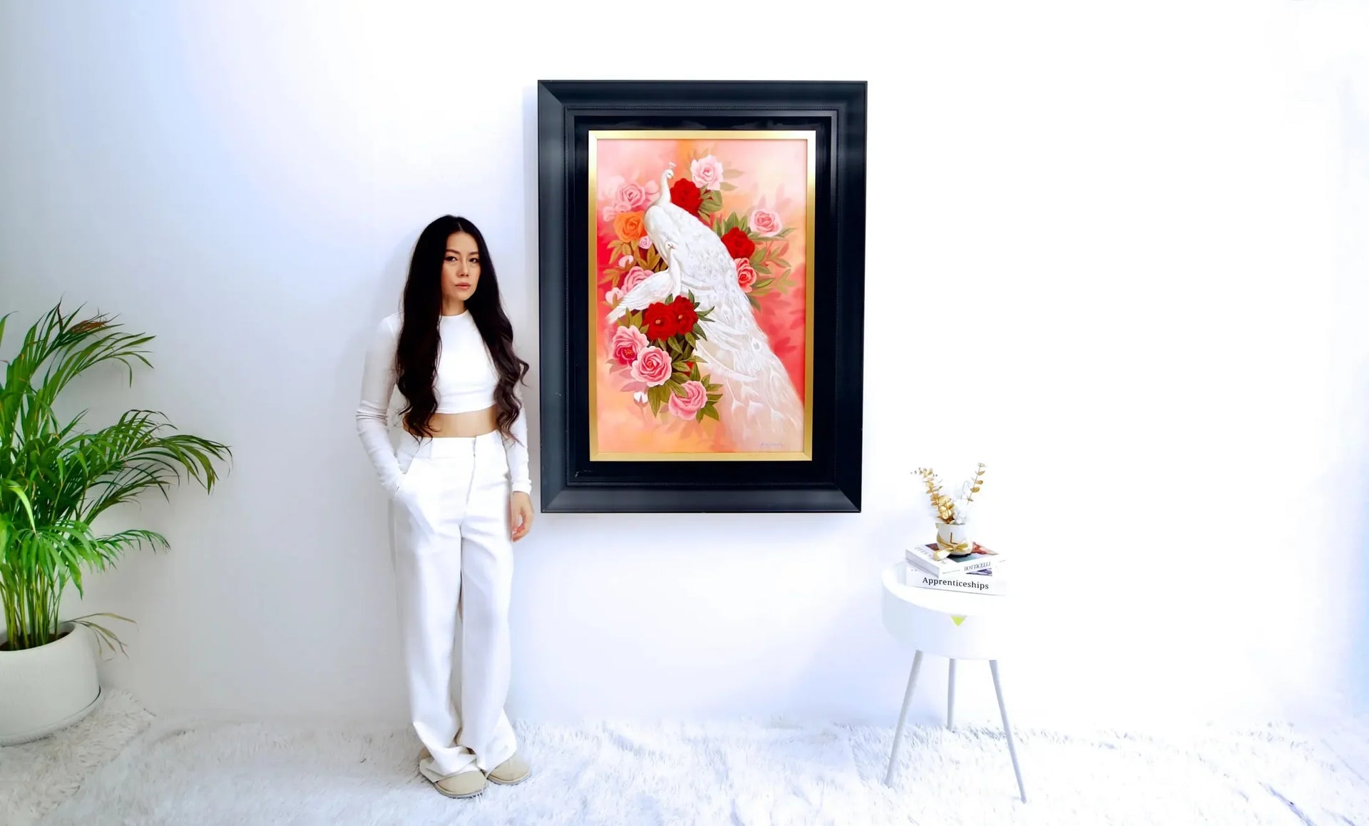 Amour et Paon Blanc | 60 x 90 cm image 5 copie de tableau peinte à la main