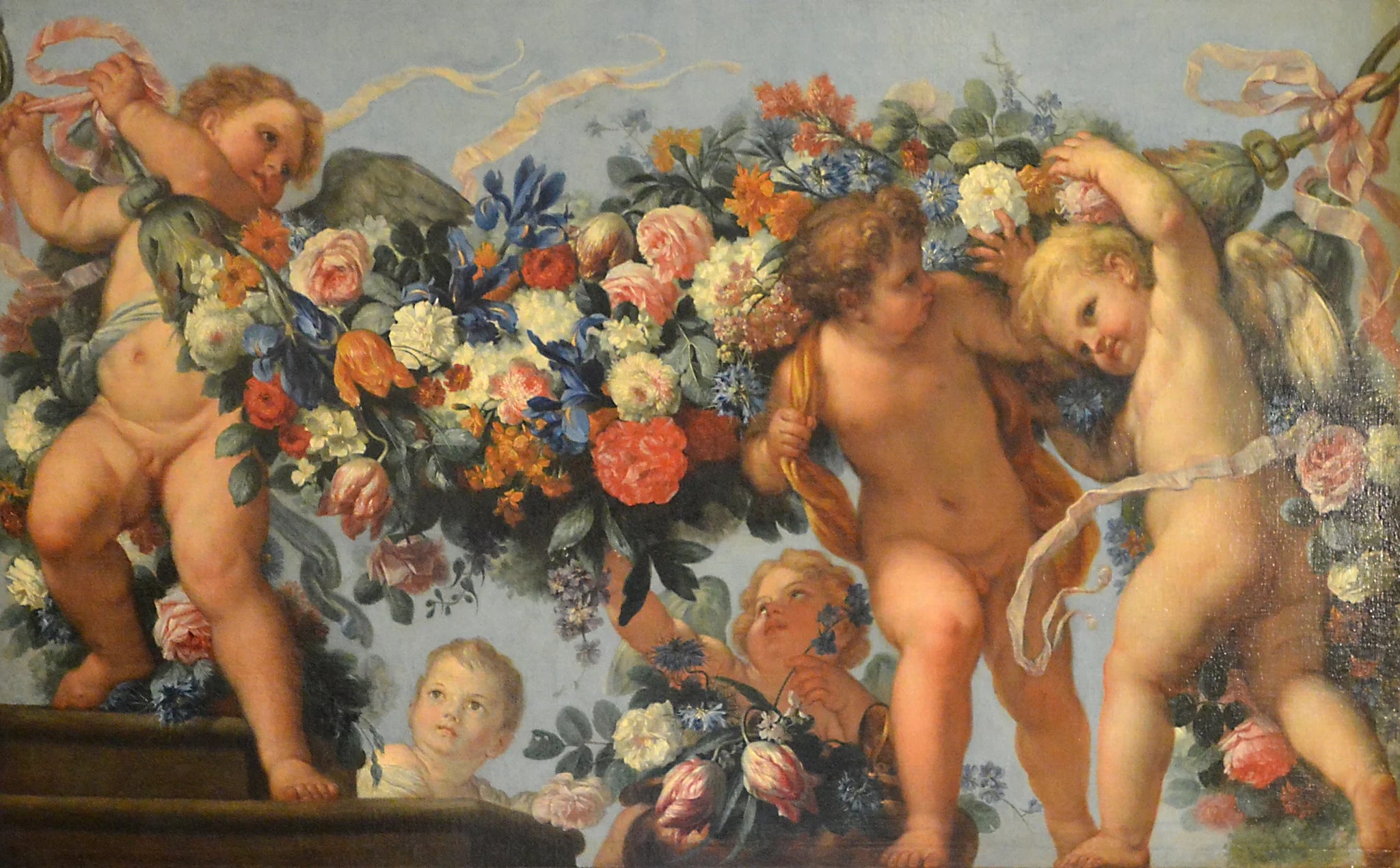 Amours et guirlande de fleurs - Carlo Maratta image 1 copie peinte à la main à l’huile