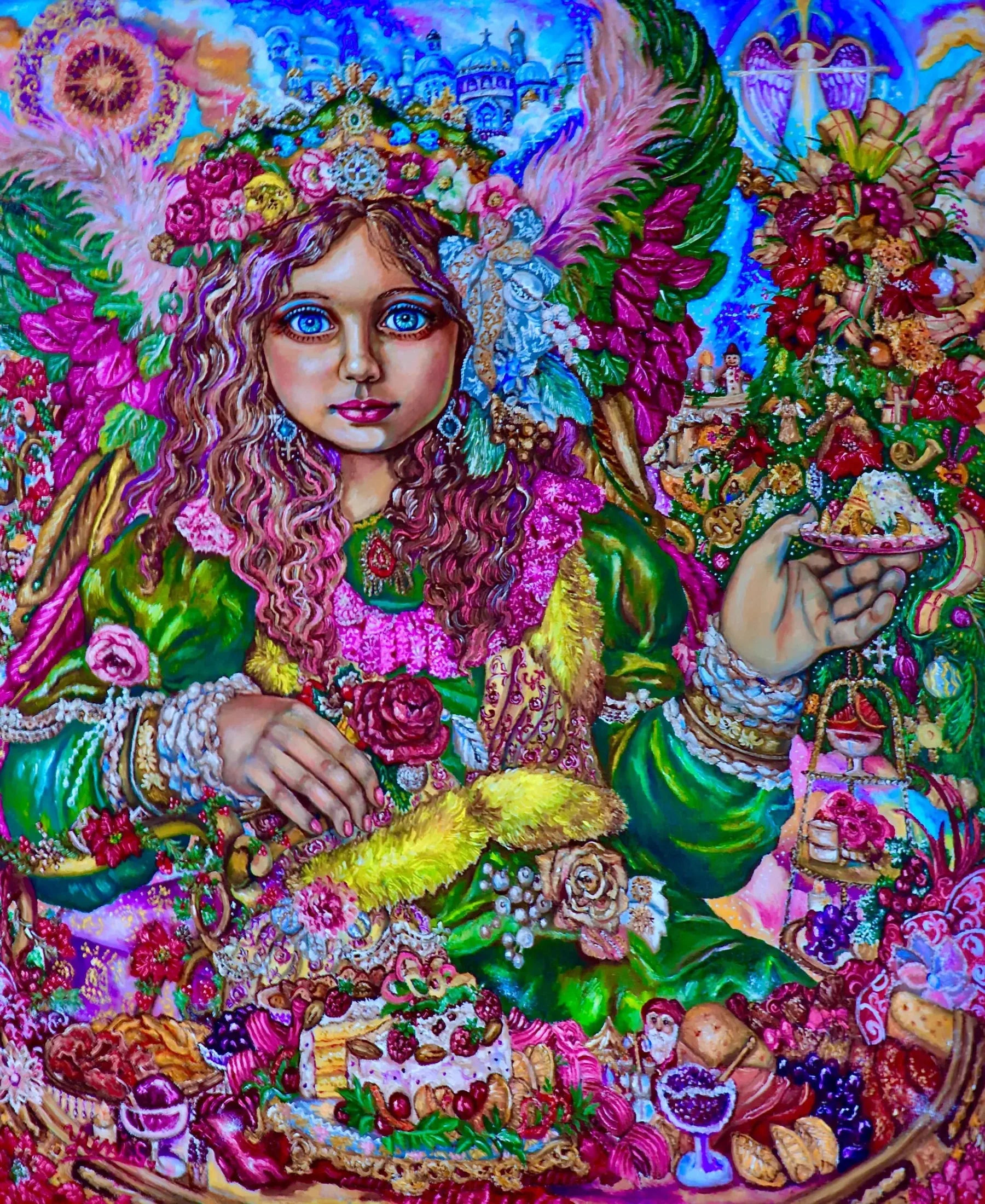 An angel at Christmas dinner - Yumi Sugai image 1 copie peinte à la main à l’huile