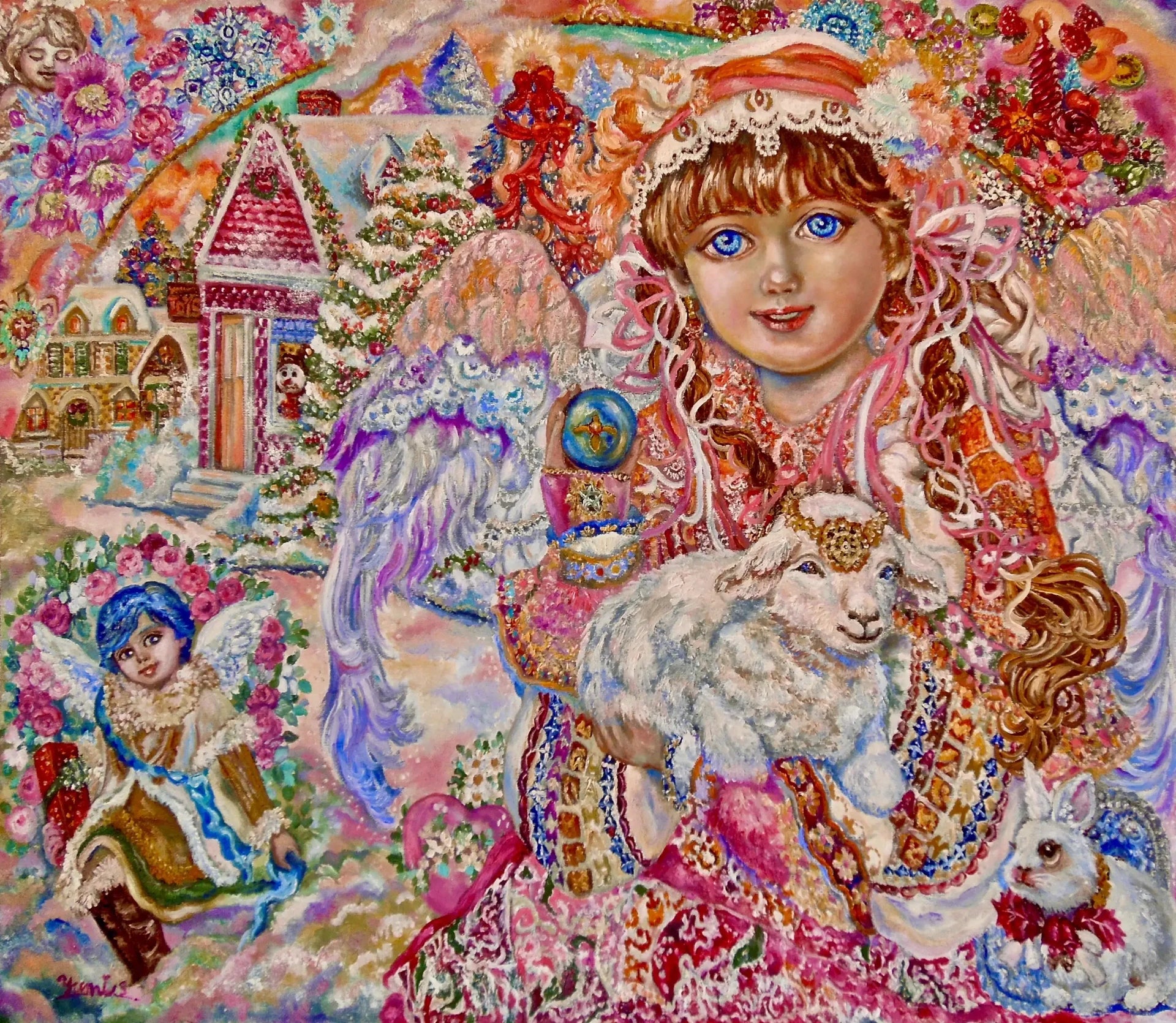 An angel holding the Lamb of God - Yumi Sugai image 1 copie de tableau peinte à la main