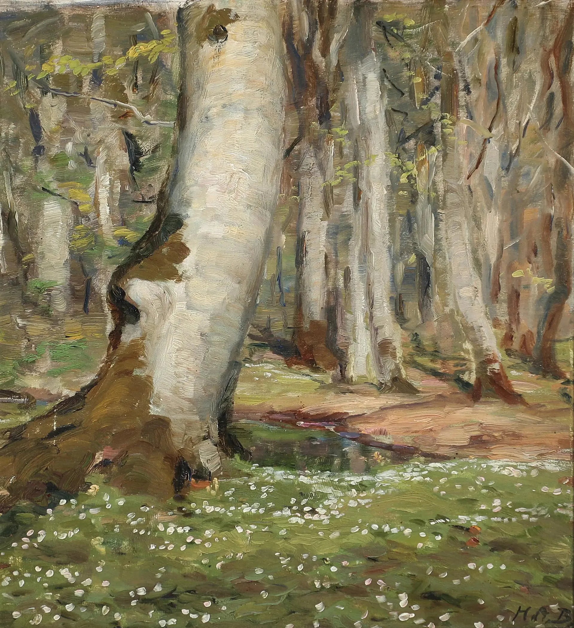 Anémones dans les bois au printemps. - H. A. Brendekilde image 1 copie peinte à la main à l’huile
