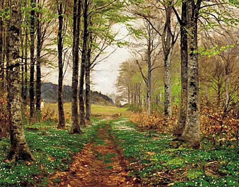 Anémones dans une forêt au printemps. - H. A. Brendekilde image 1 tableau peint à l’huile sur toile