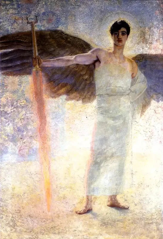 Ange à l'épée flamboyante - Franz von Stuck image 1 reproduction artisanale de tableau