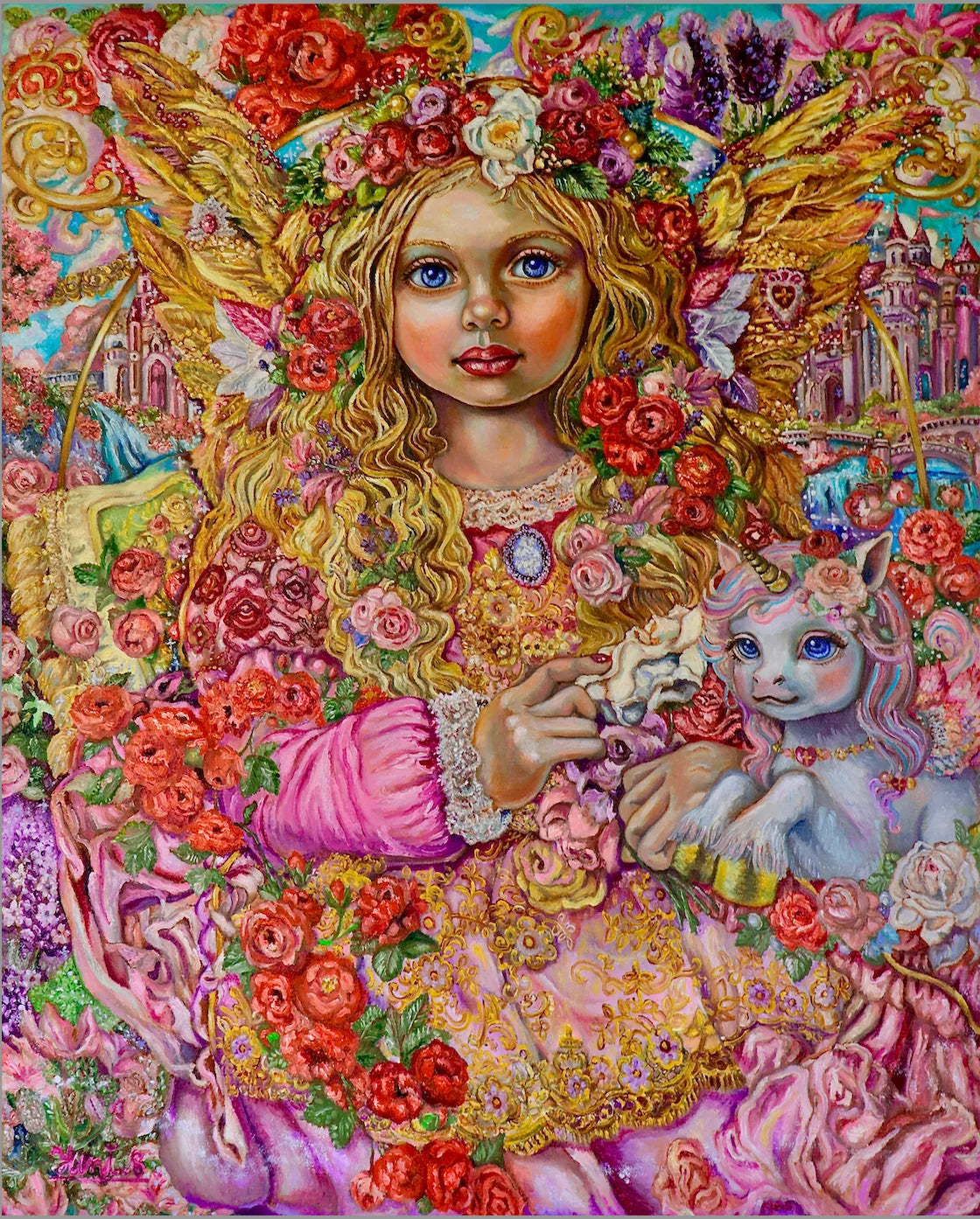 Ange rose et lavande pour mai et juin - Yumi Sugai image 1 reproduction artisanale de tableau