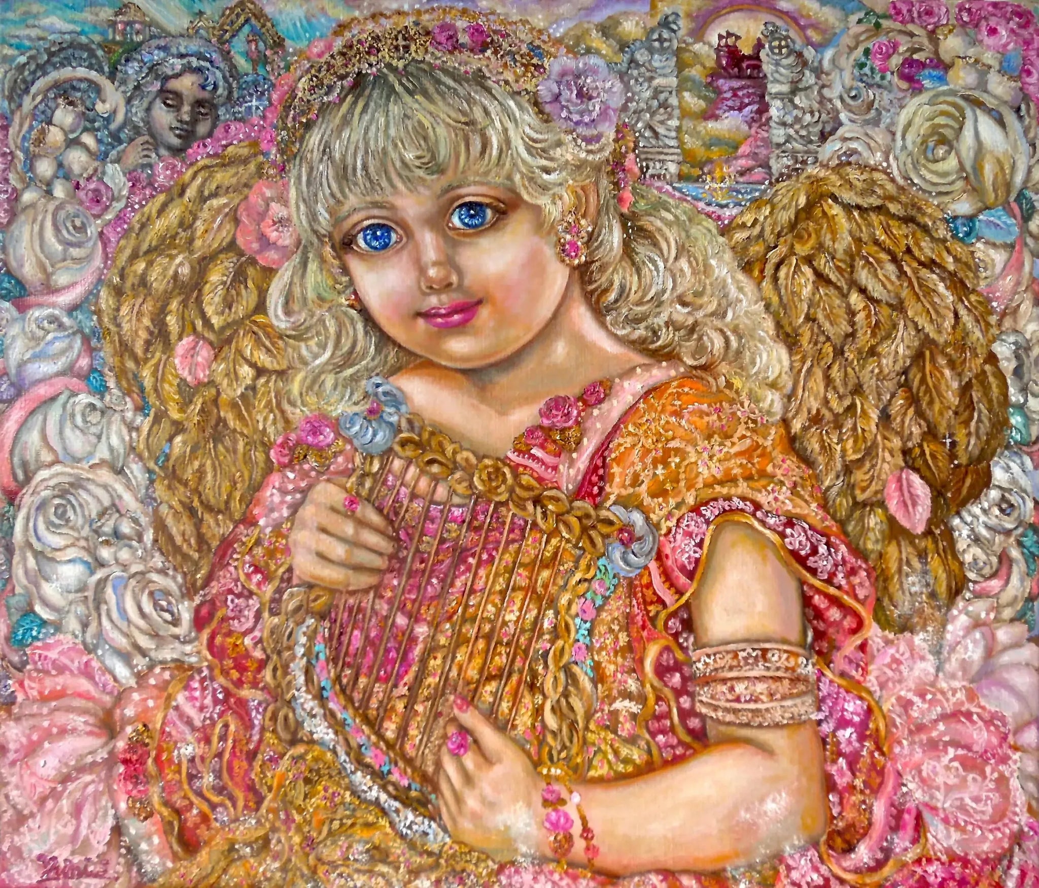 Angel holding herbs - Yumi Sugai image 1 reproduction artisanale de tableau