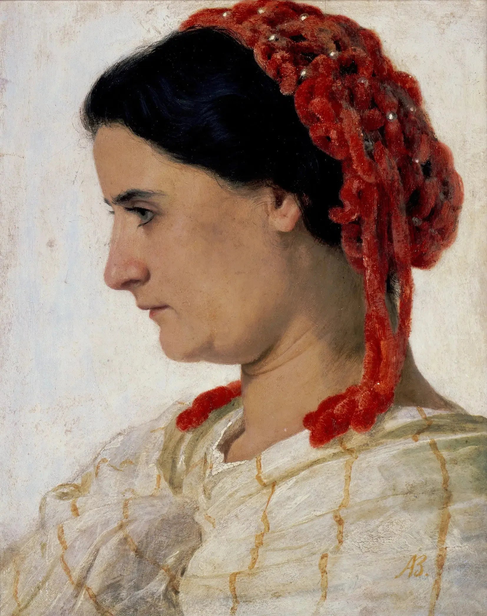 Angela Böcklin avec un filet à cheveux rouge - Arnold Böcklin image 1 tableau peint à l’huile sur toile