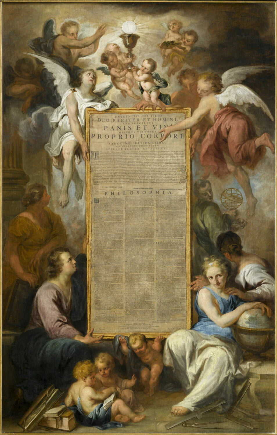 Anges et figures allégoriques des Arts et des Sciences présentant la thèse du Brugeois Johannes de Vos - Lodewijke de Deyster
