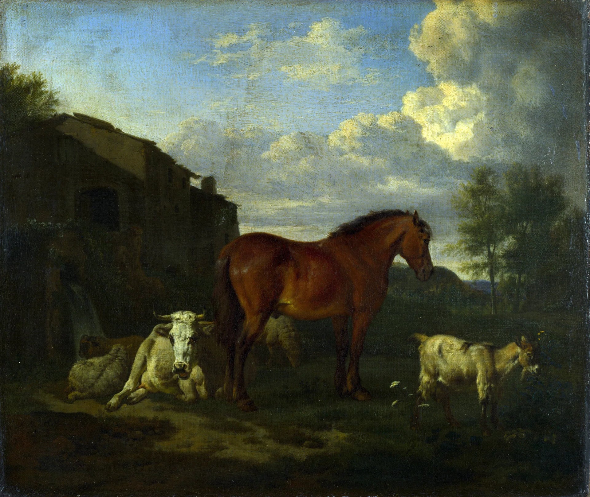 Animaux près d'un bâtiment - Adriaen van de Velde image 1 reproduction réalisée par Alpha Reproduction