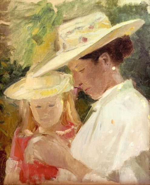 Anna Ancher avec Helga dans le jardin - Michael Peter Ancher image 1 copie de tableau peinte à la main