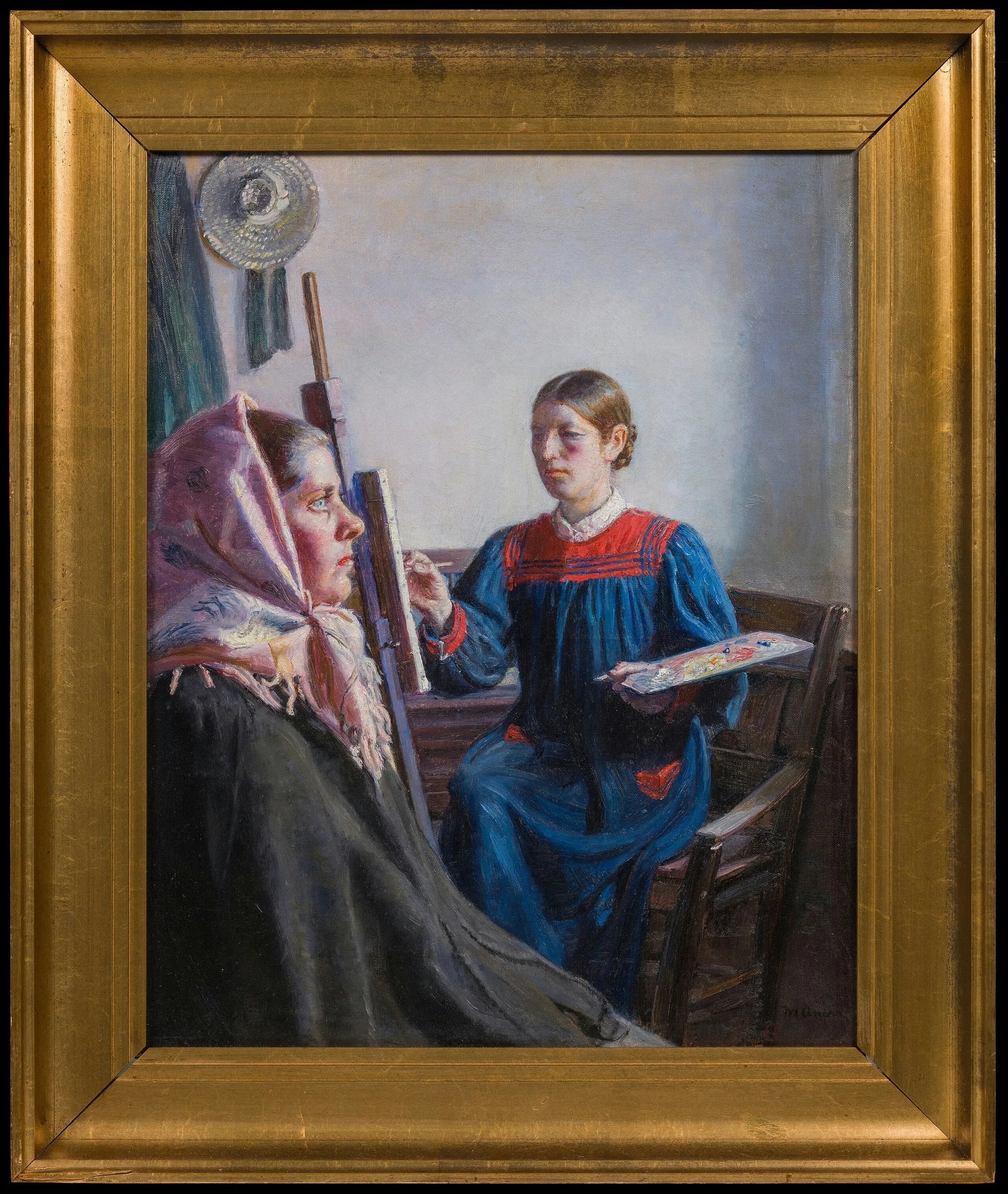 Anna Ancher peignant un modèle - Michael Peter Ancher image 1 reproduction artisanale de tableau