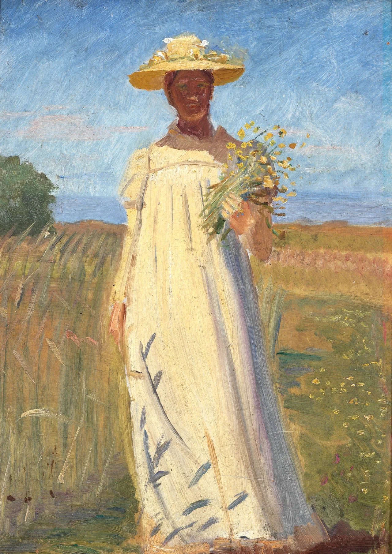 Anna Ancher revenant du terrain. Croquis. - Michael Peter Ancher image 1 copie de tableau peinte à la main