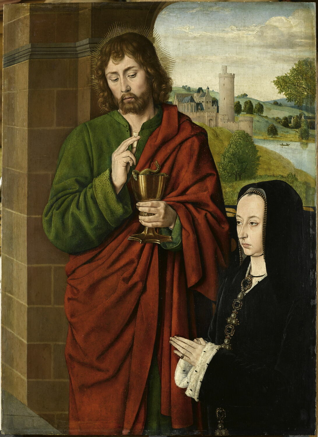 Anne de France, dame de Beaujeu, duchesse de Bourbon, présentée par saint Jean l'évangéliste - Jean Hey image 1 tableau peint à l’huile sur toile
