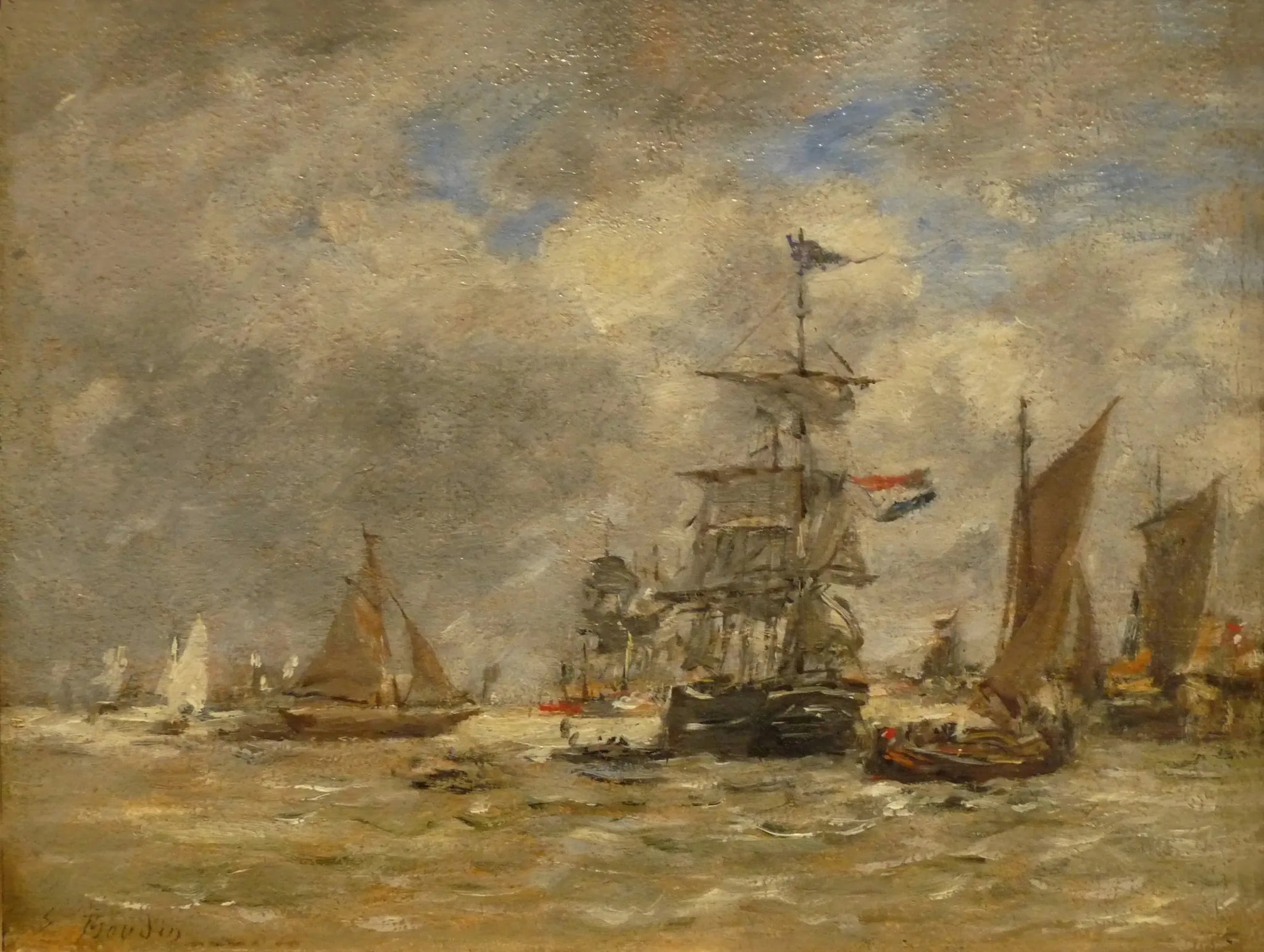 Anvers. Bateaux sur l'Escaut - Eugène Boudin image 1 copie de tableau peinte à la main