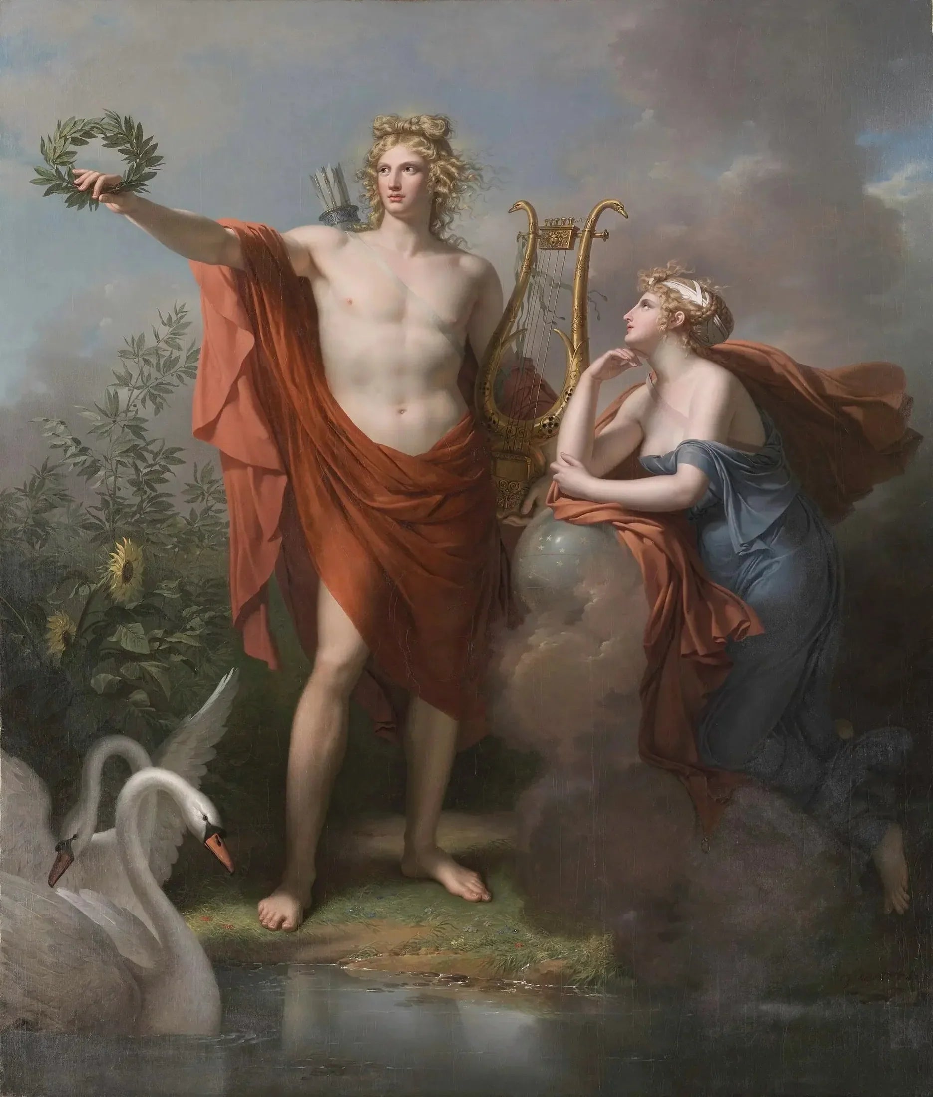 Apollon, Dieu de la Lumière, de l’Éloquence et des Beaux-Arts, accompagné d’Uranie, Muse qui préside à l’Astronomie - Charles Meynier image 1 reproduction de peinture à l’huile