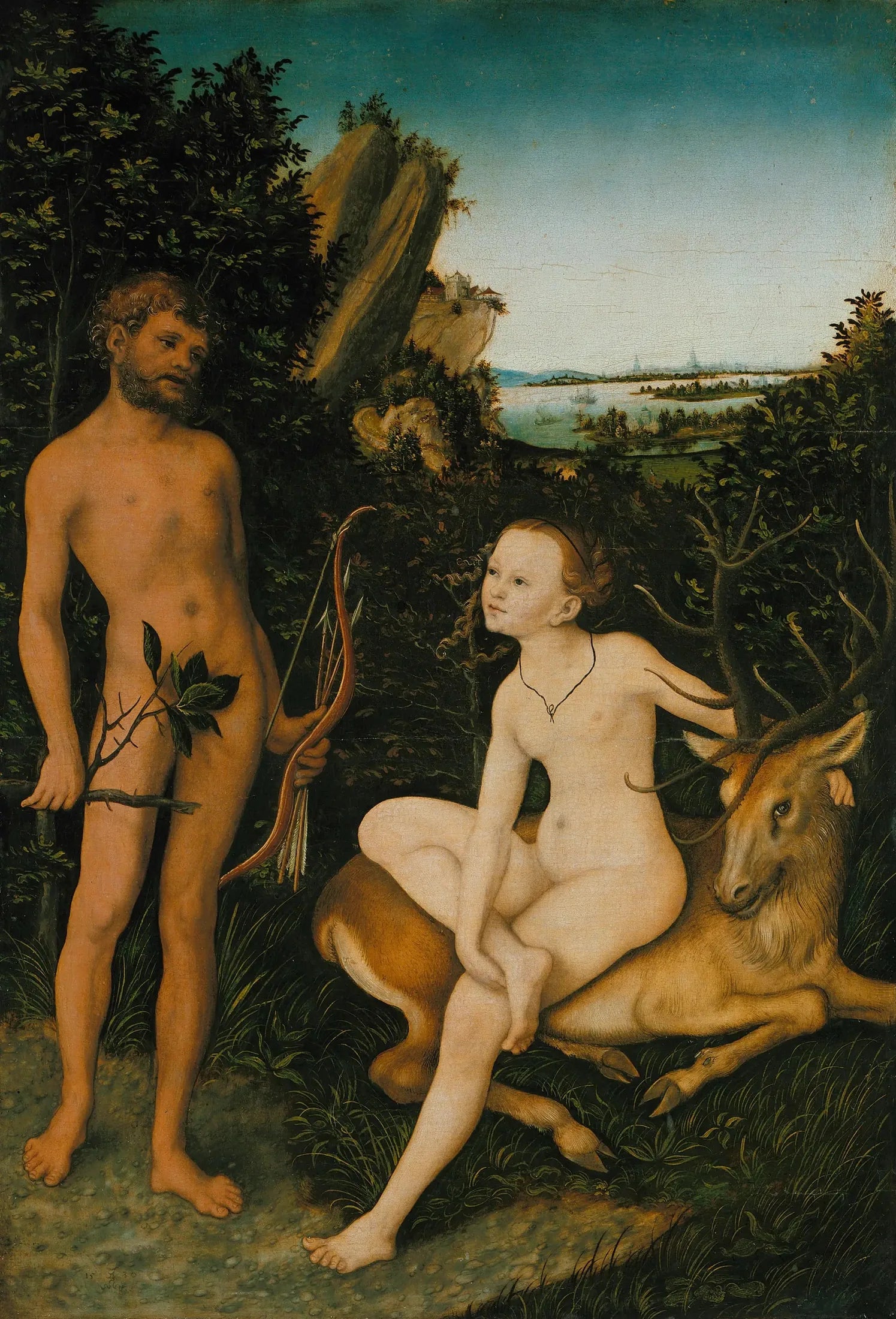 Apollon et Diane dans un paysage forestier - Lucas Cranach the Elder image 1 copie peinte à la main à l’huile