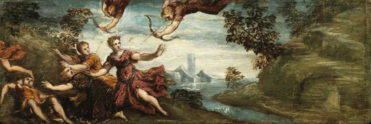 Apollon et Diane tuant les enfants de Niobé - Jacopo Tintoretto image 1 tableau peint à l’huile sur toile