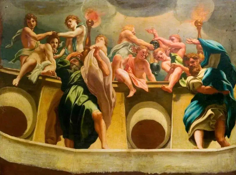 Apôtres et anges à l'Assomption (copie de la fresque de la coupole de la cathédrale de Parme) - Antonio da Correggio image 1 tableau peint à l’huile sur toile