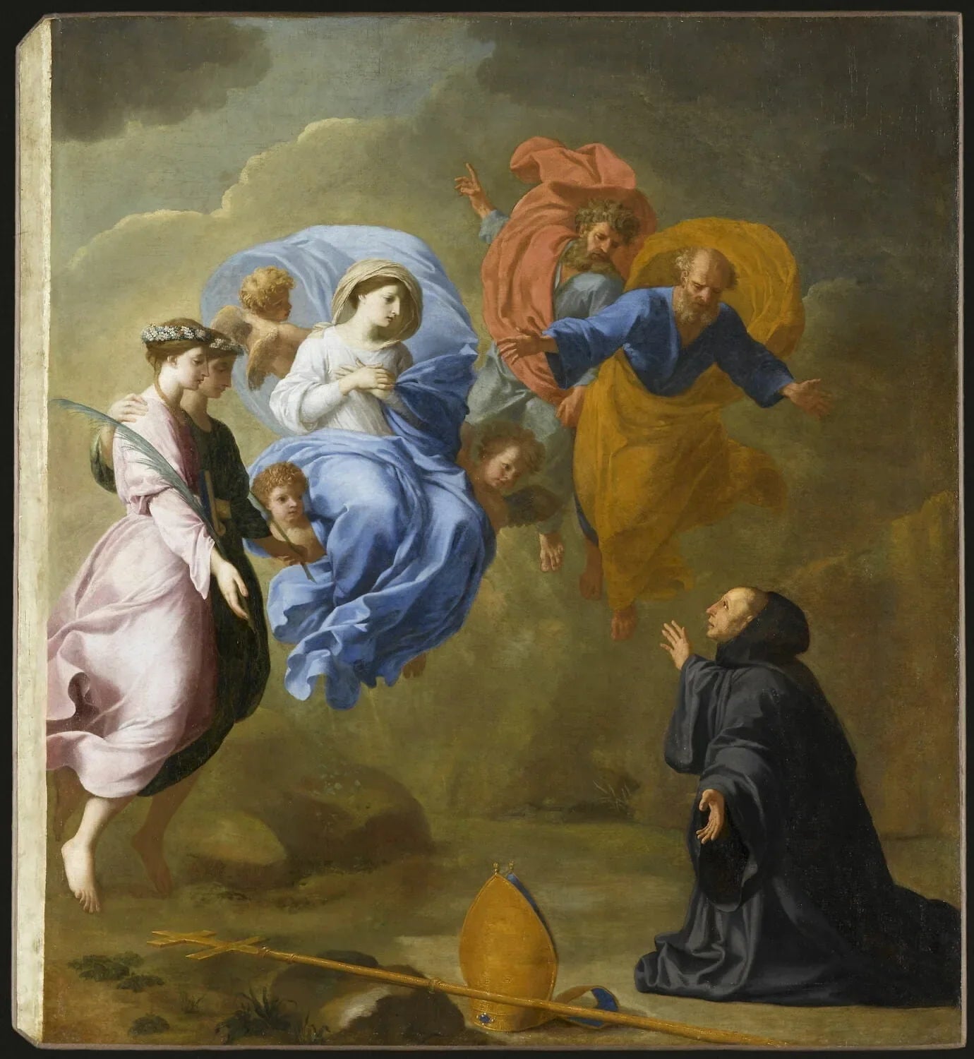 Apparition de la Vierge accompagnée de sainte Agnès et de sainte Thècle à saint Martin - Eustache Le Sueur image 1 copie de tableau peinte à la main